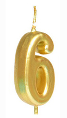 Gold Number 6 Birthday Candle